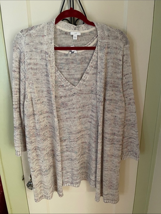 J. Jill Sweaters - J. Jill Cream Speckled Knit V-Neck Sweater & Cardigan Set